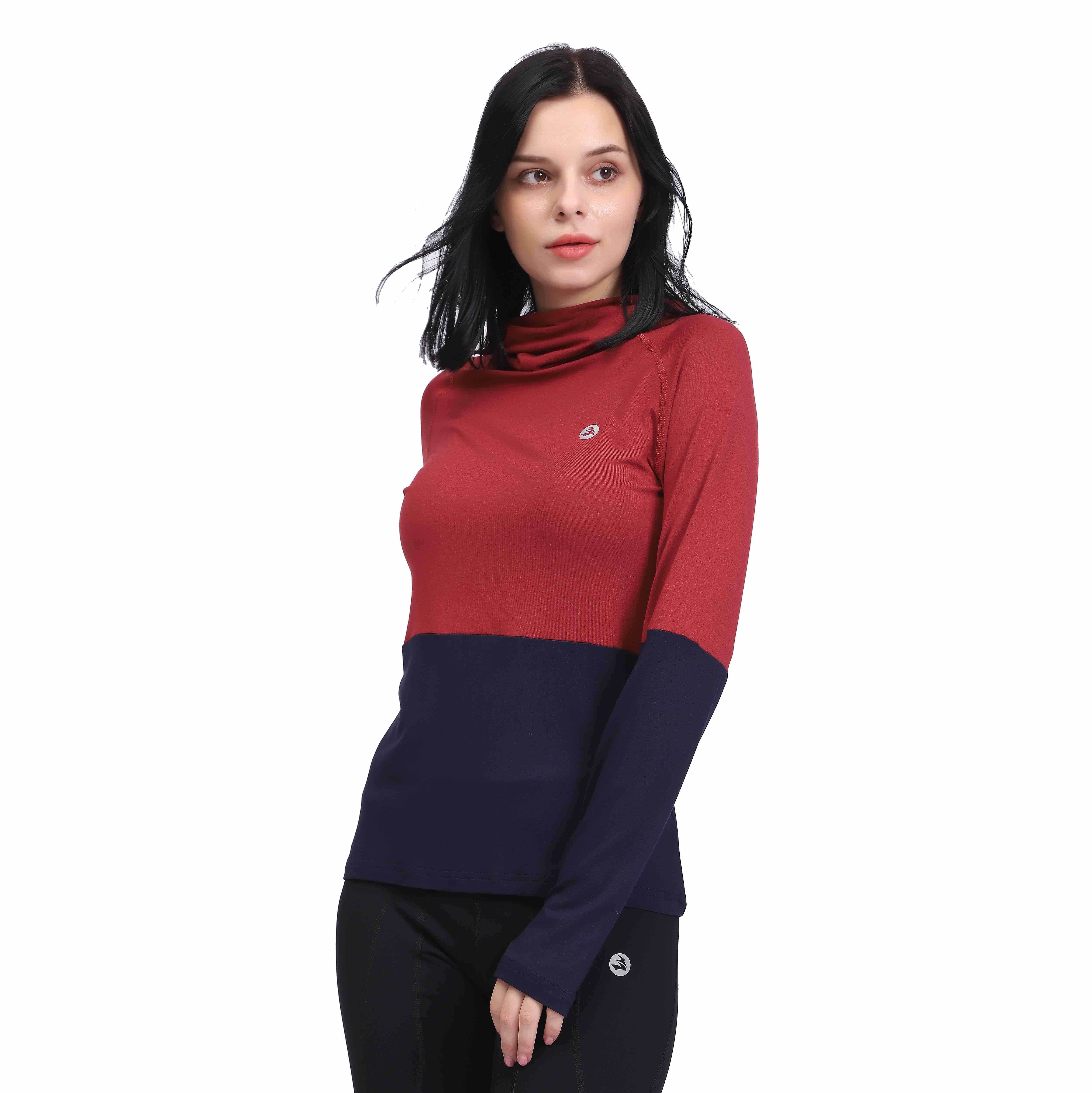 Frauen Cowl Neck Daumen Löcher Langarm Farbblock Pullover Hoodie