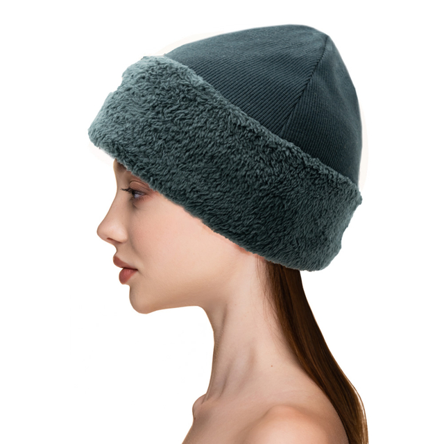 Fuzzy beschnittene und auskleidete Kabel Beanie Frauen weiche gerippte klobige Flecce Futterhüte Mädchen Winter warme Mütze