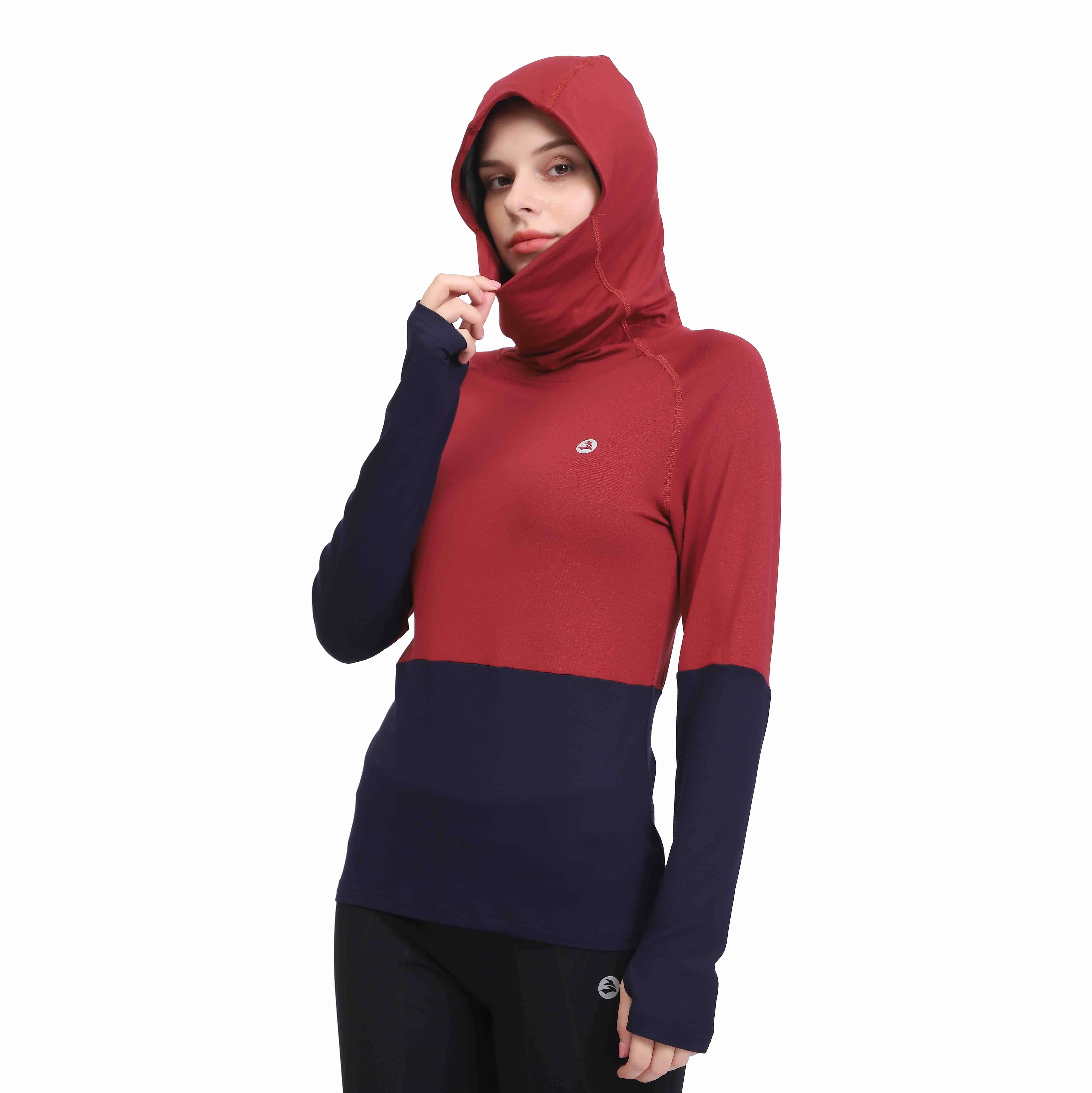 Frauen Cowl Neck Daumen Löcher Langarm Farbblock Pullover Hoodie