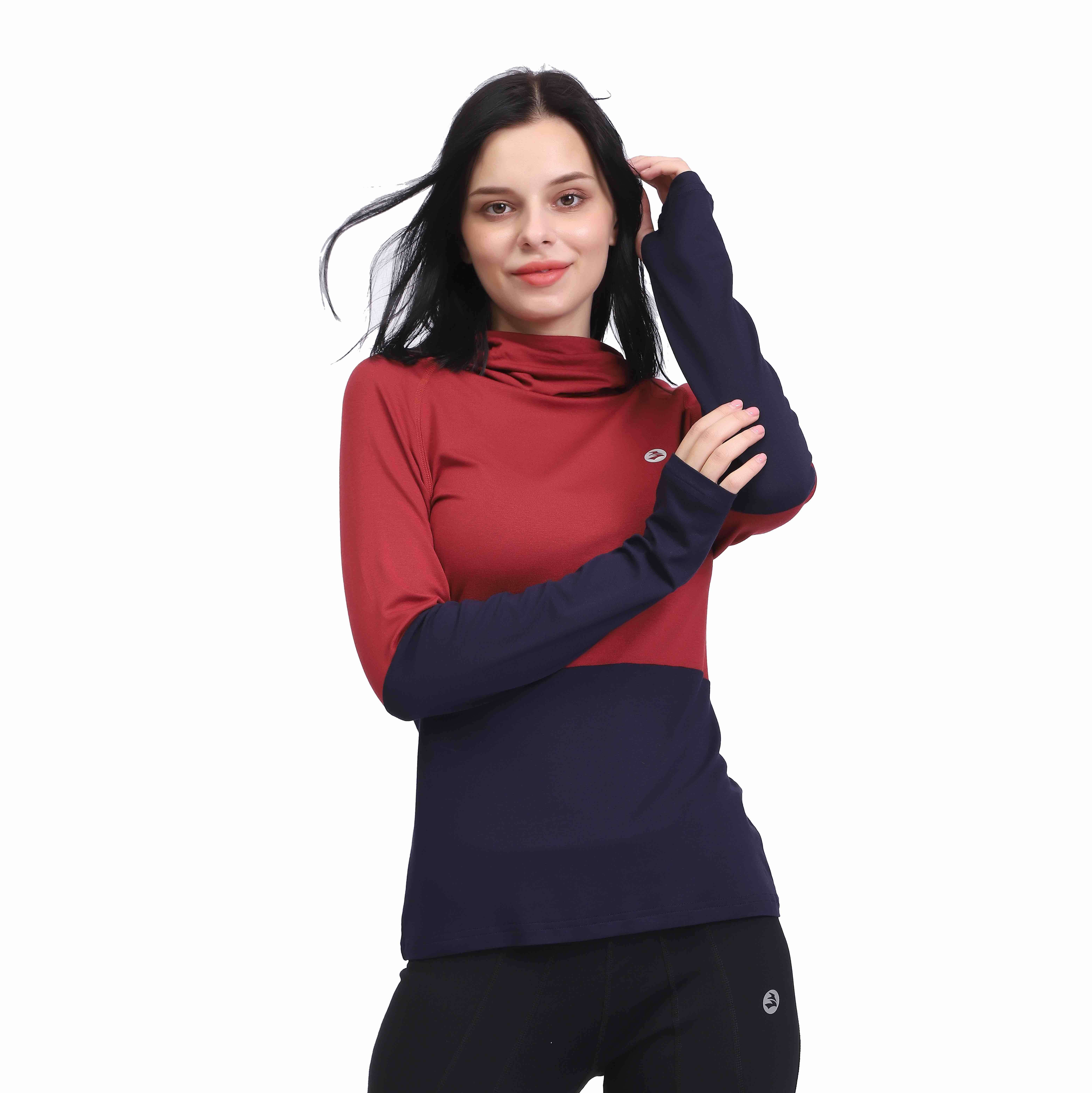 Frauen Cowl Neck Daumen Löcher Langarm Farbblock Pullover Hoodie