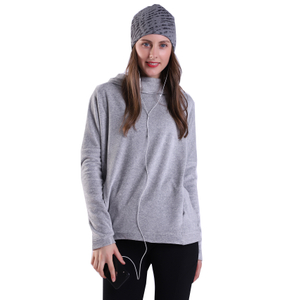 Damen Grey Athletic Pullover Hoodie Performance High Cowl Neck Tech Velours Hemd